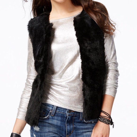 Coats | Jou Jou Black Faux Fur Vest 